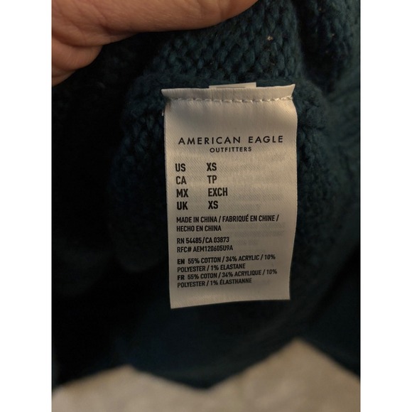 American Eagle Sweater Fair Isle Nordic Alpine Chalet Knit Teal Red XS Cozy EUC - Picture 4 of 5